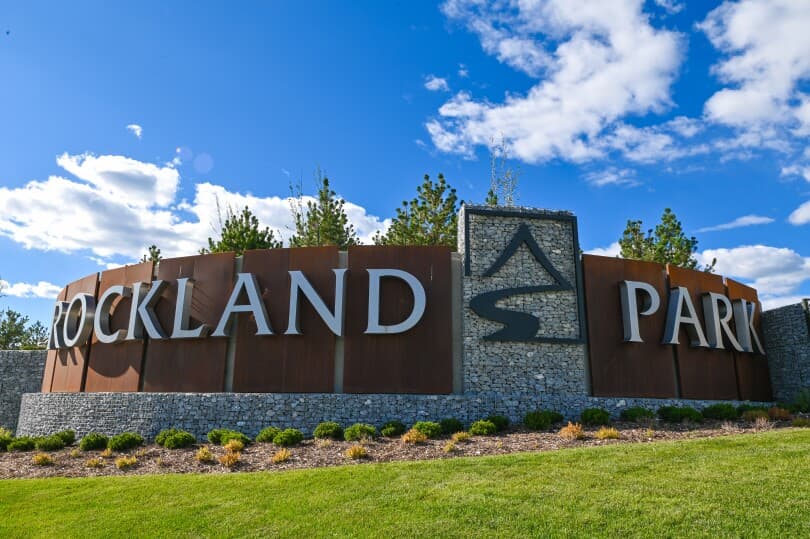 Entry signage at Rockland Park by Brookfield Residential in Calgary, AB