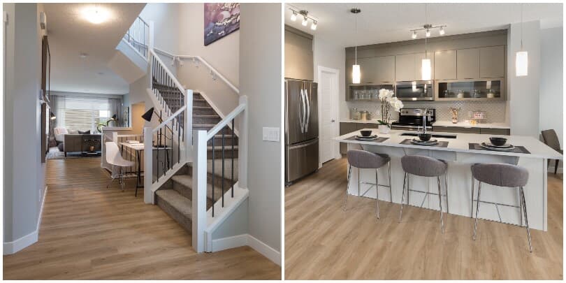 Interior views of the entry and kitchen in Purcell in Edmonton, AB by Brookfield Residential