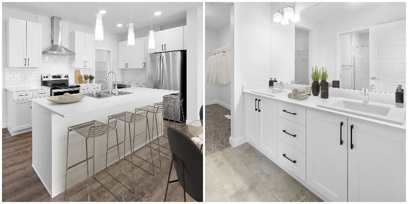 Interior views of the kitchen and master ensuite in Logan in Edmonton, AB by Brookfield Residential