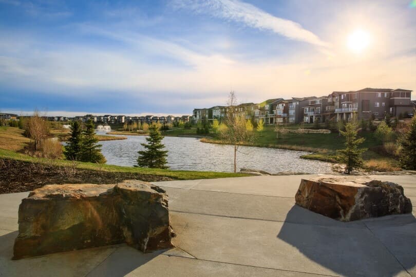 Exterior view of the Livingston community and homes by Brookfield Residential in Calgary, AB
