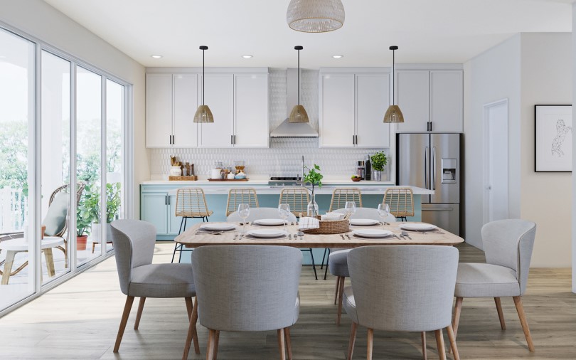 Rendering of a coastal style kitchen in The Newport in Edmonton, AB