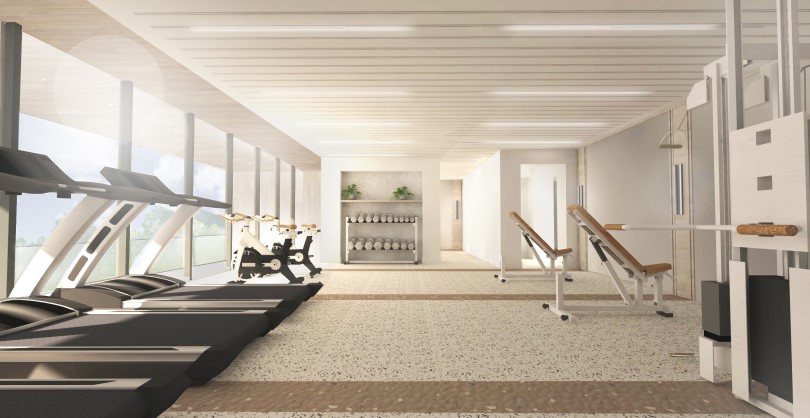 Rendering of the fitness studio at Capella Condos at University District in Calgary, AB