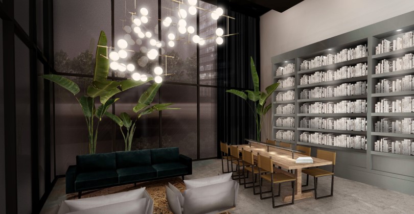 Rendering of the lobby at Capella Condos at University District in Calgary, AB