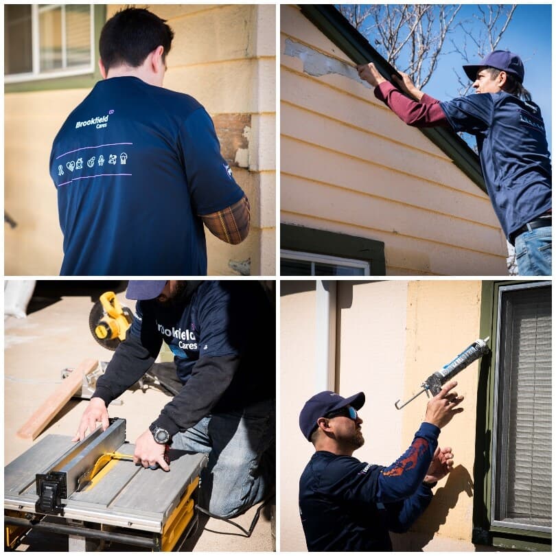 Brookfield Residential team members making exterior home repairs in Denver, CO