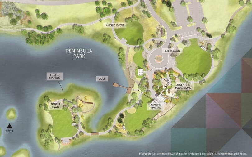 Map rendering of Peninsula Park at Barefoot Lakes in Firestone, CO by Brookfield Residential