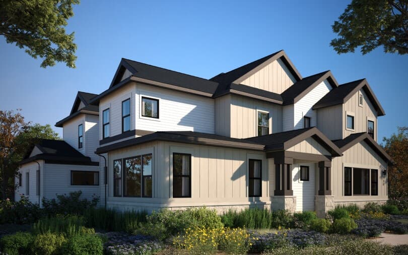 Exterior rendering of paired homes in the Villa Portfolio at Central Park in Denver, CO