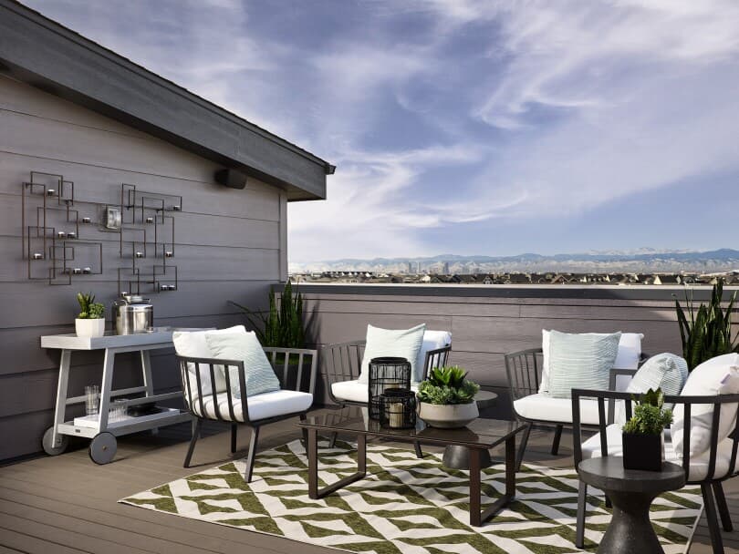Rooftop patio at Cadence Townhomes at Central Park in Denver, CO