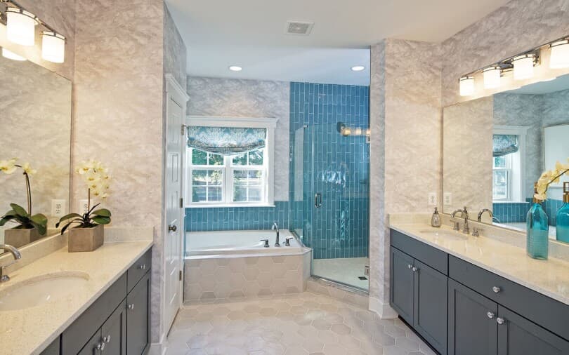 Primary bath at Beckham at Lakeside at Trappe by Brookfield Residential in Maryland