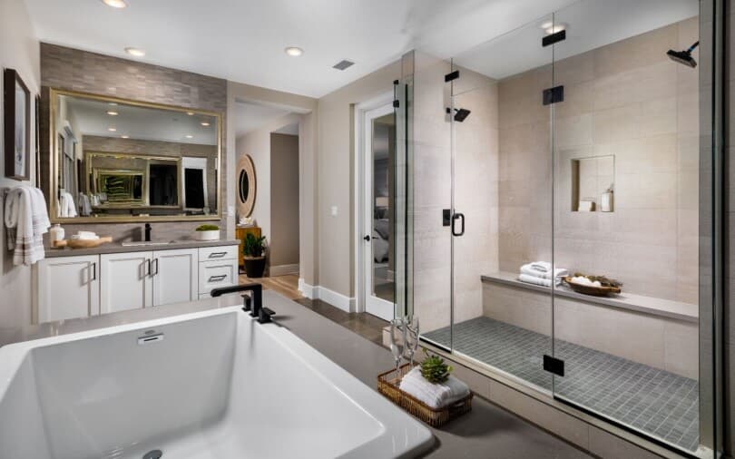 Primary bath in Cira Plan 3 at The Landing by Brookfield Residential in Tustin CA