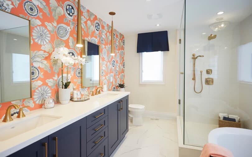 Bright primary bath in the Westwood model at Heartland by Brookfield Residential in Baxter ON