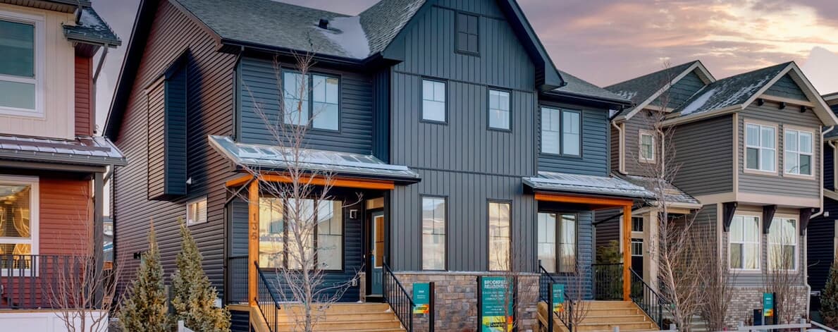 Exterior of Duplex Homes at Chinook Gate Community by Brookfield Residential in Calgary, AB