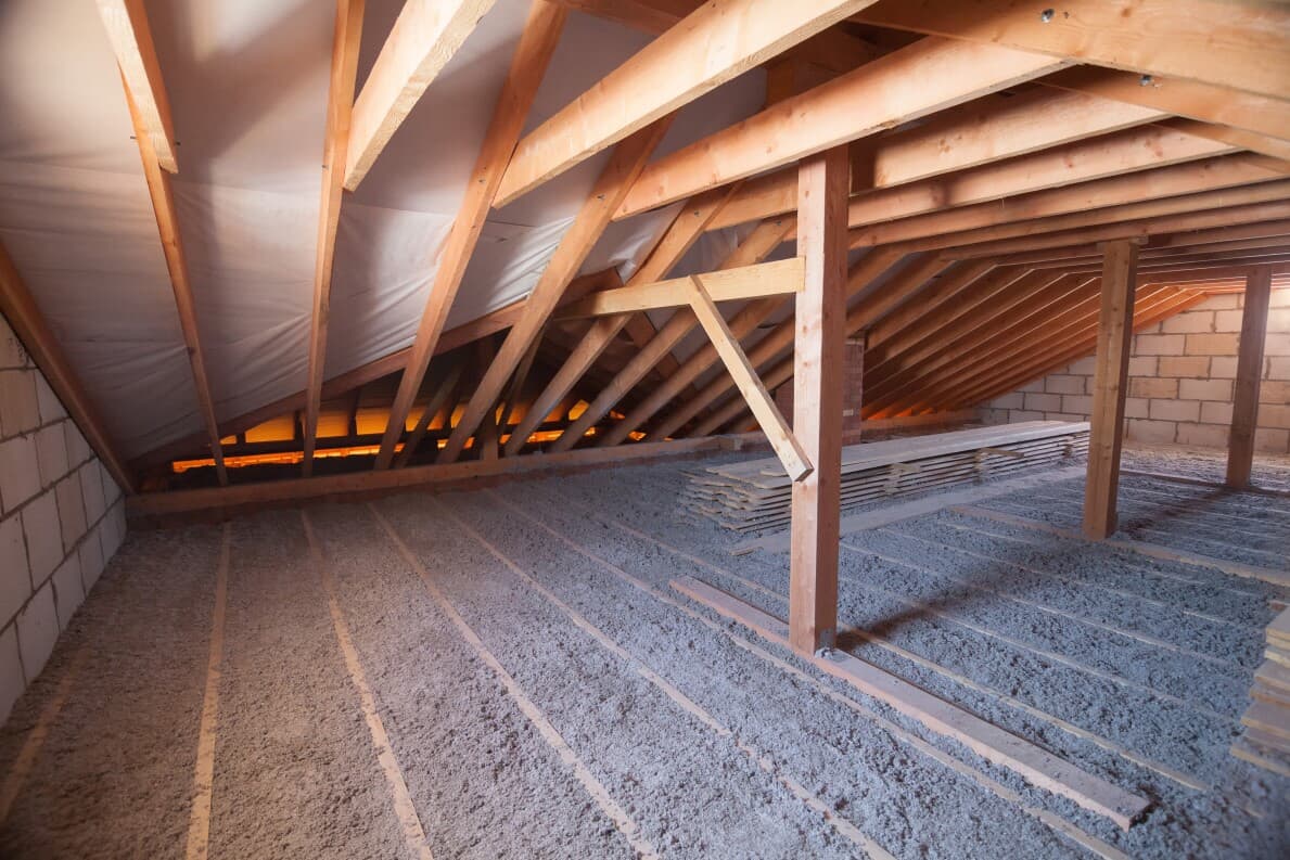 Framing and insulation in a home attic space