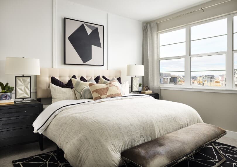 Primary bedroom in Cadence 6 in the Townhomes Portfolio at Central Park by Brookfield Residential in Denver CO
