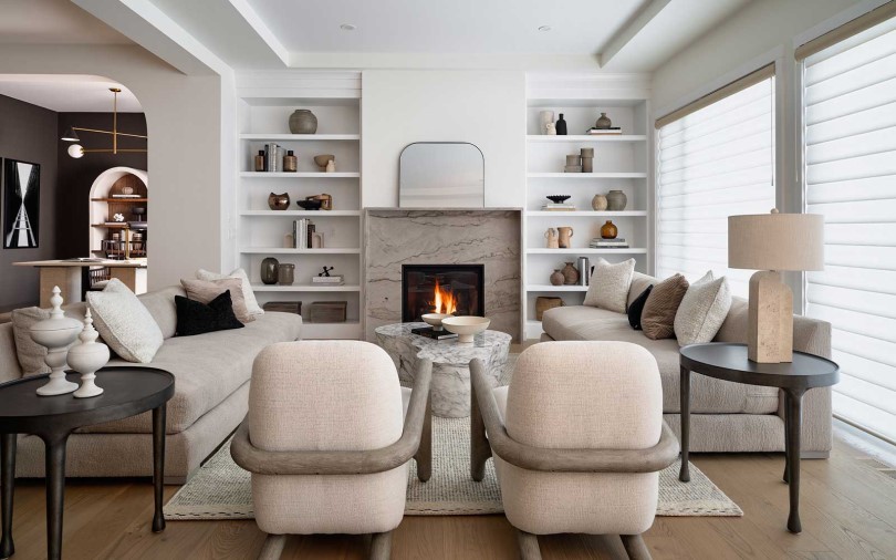 Great room in the Lucca floor plan at the Livingston community in Calgary AB