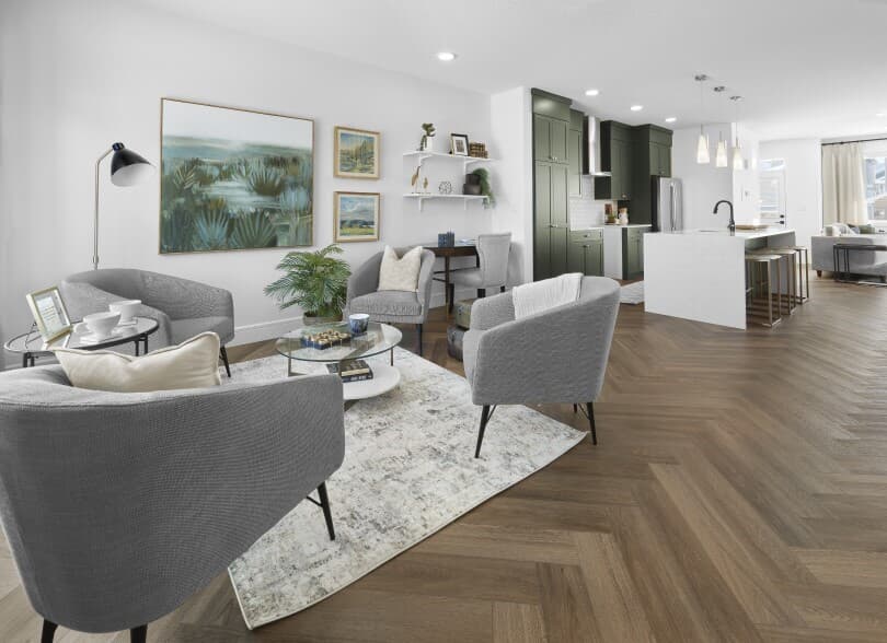 Flex room with herringbone flooring in Asher at The Orchards by Brookfield Residential in Edmonton AB