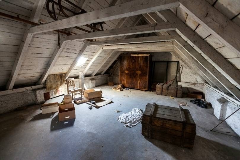 Empty attic that could have air duct leaks concept