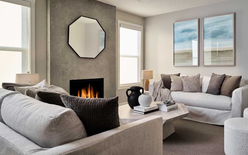 Great room in Purcell 26 in Front Garage Conventional Collection at Rockland Park in Calgary AB