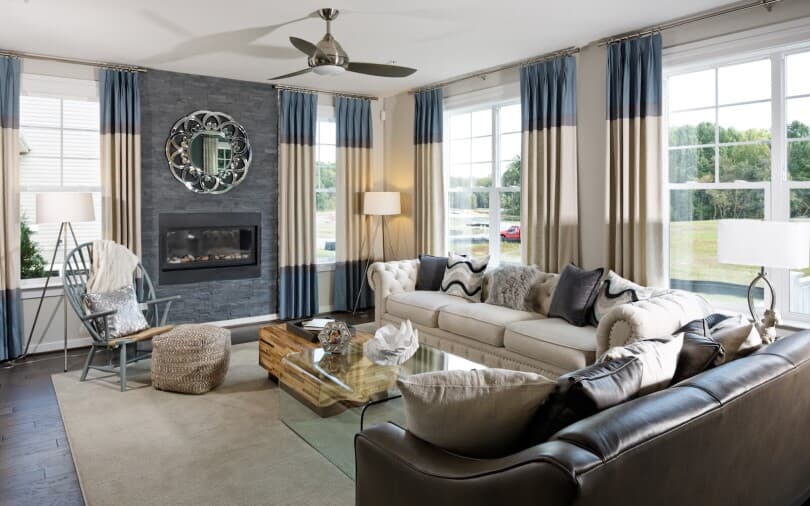 Sumner living room in the Single Family Collection at Snowden Bridge by Brookfield Residential in Stephenson VA