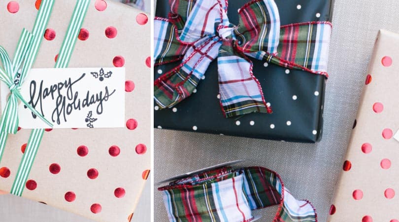 Polka dot wrapping paper decorates a new California home