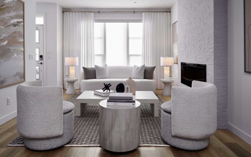Alder great room in Duplex at Starling in Calgary AB