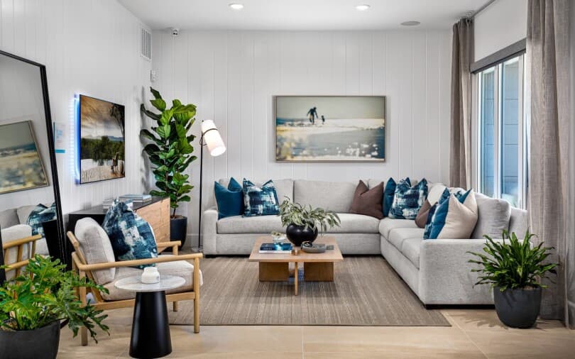 Living room in Cira Plan 2 at The Landing by Brookfield Residential in Tustin CA