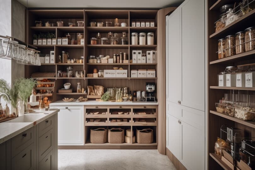 Pull out pantry drawers are an organized, presentable way to store items on  the shelves of your pantry.