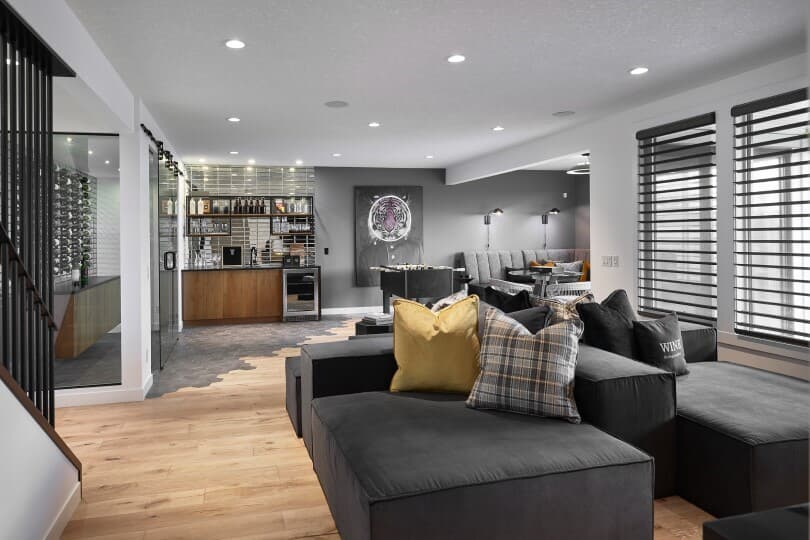 Basement with bar in Catania at Artesia at Heritage Pointe by Brookfield Residential in Calgary, AB