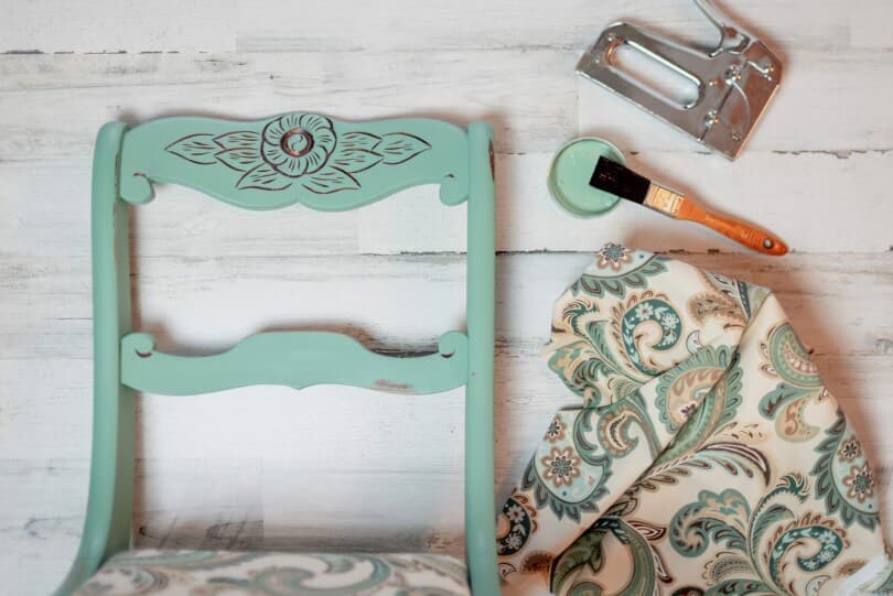 Vintage chair makeover with paint and fabric