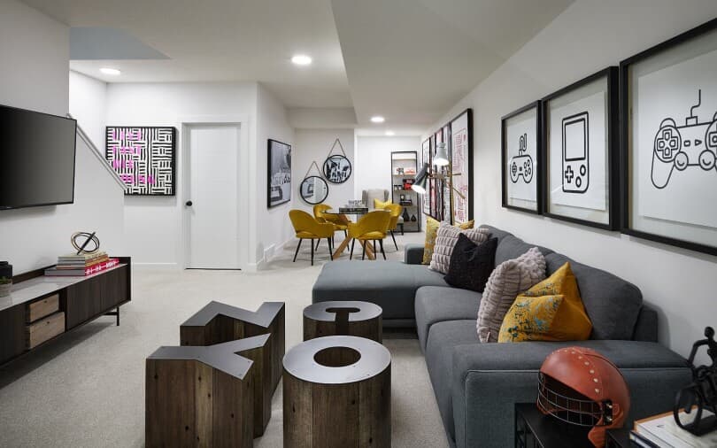 Basement living area in Wicklow at Rockland Park by Brookfield Residential in Calgary, AB