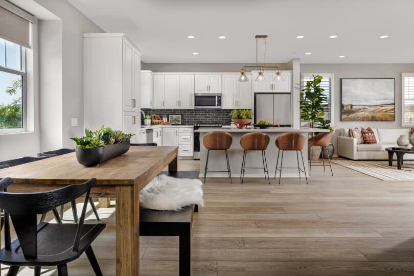 Dwell Plan 2 kitchen and dining area at New Haven in Ontario CA