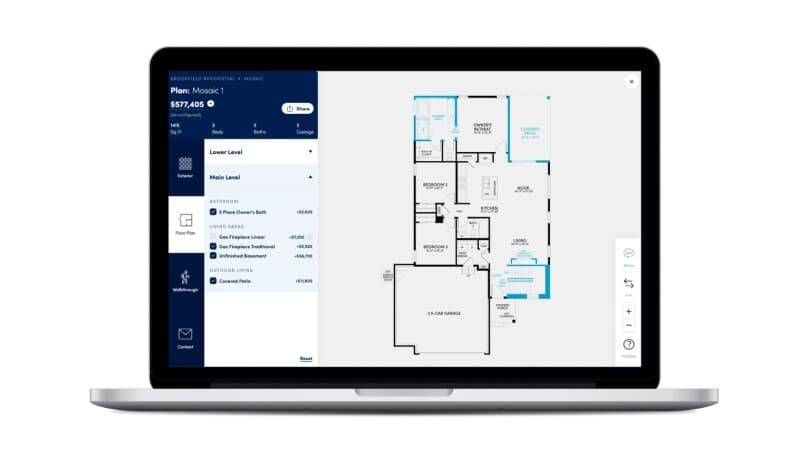 Screen shot of the floor plan visualizer in the Brookfield Residential myVision tool