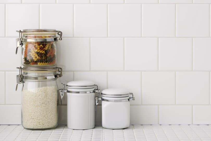 Ceramic tile countertop with small canisters
