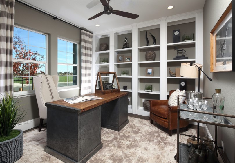 Study with desk and shelves in the Residence 3 at Laurel at Emerson Ranch in Oakley, CA
