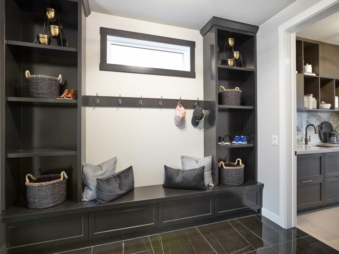 Mudroom in Palermo at Rockland Park by Brookfield Residential in Calgary AB