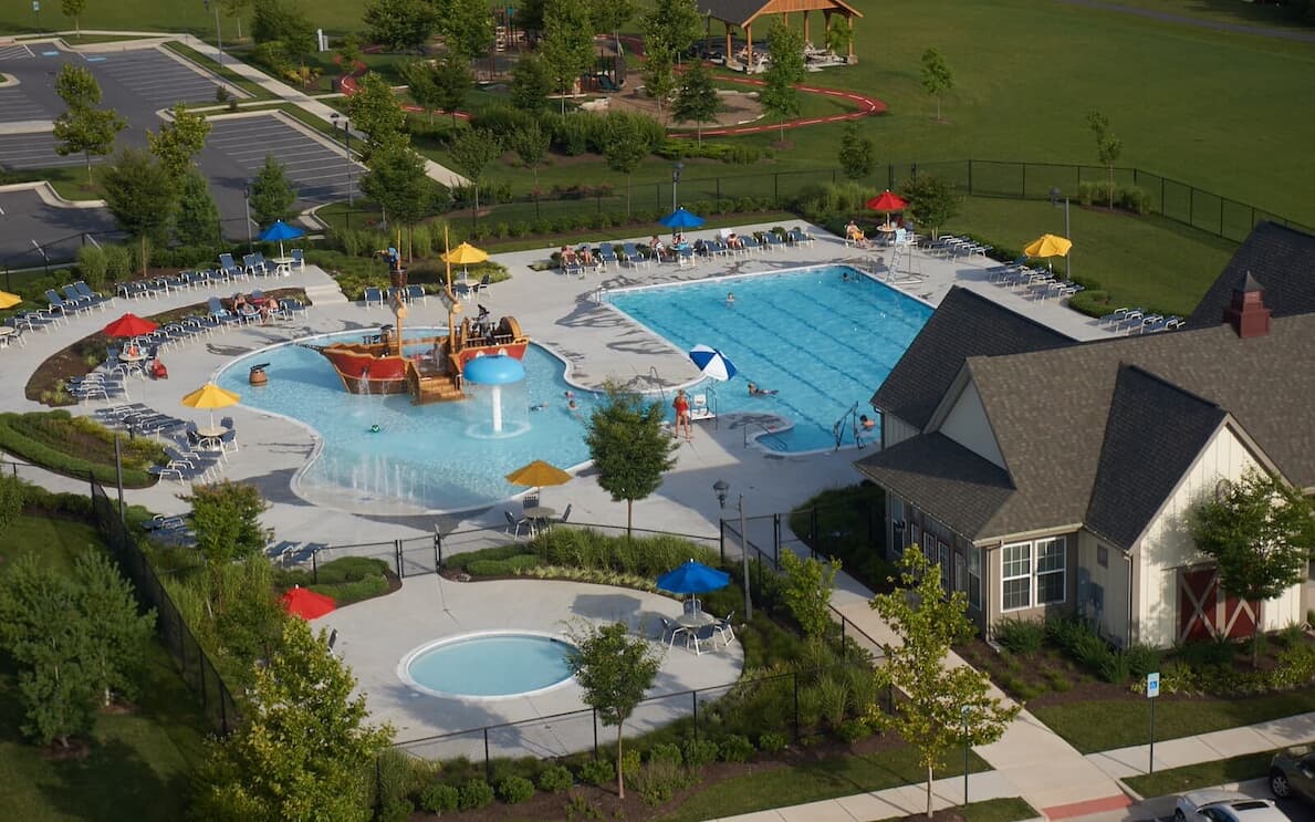 Pirate ship pool and park in Snowden Bridge Community by Brookfield Residential in Winchester, Virginia