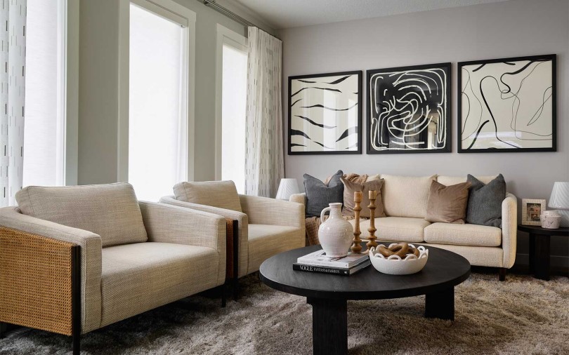 Great room in Sequoia floor plan at Chinook Gate in Airdrie AB