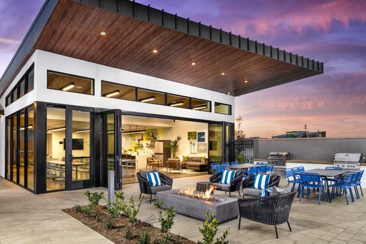 Exterior patio of The Deck at The Landing by Brookfield Residential in Tustin CA