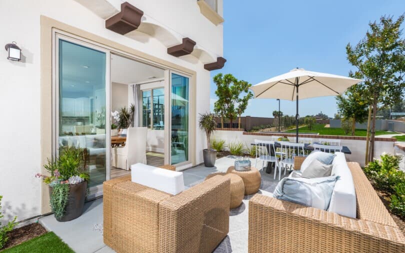 Outdoor patio furniture in Holiday Plan 6 at New Haven by Brookfield Residential in Ontario Ranch CA