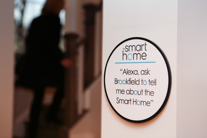 A sign displaying text encouraging you to ask about smart homes from Brookfield Residential
