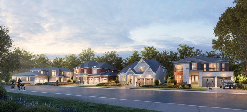 Rendering of a street scene at Heartland by Brookfield Residential in Baxter, ON