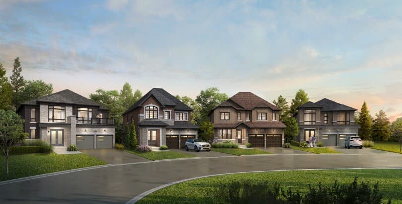 Streetscape rendering of the Single Family Collection at Midhurst Valley in Midhurst, ON