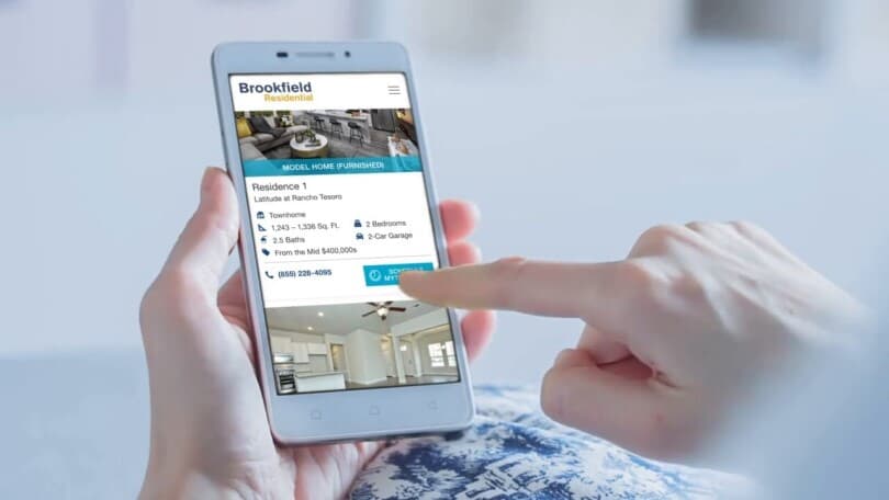 Homeshopper accessing myTime for Brookfield Residential SoCal on their smart phone