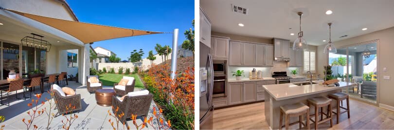 L: Backyard; R: Kitchen | Agave at Spencer's Crossing | Murietta, CA | Brookfield Residential