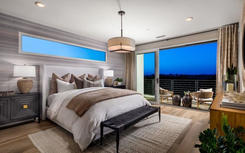 Primary bedroom at Cira Plan 3 at The Landing by Brookfield Residential in Tustin, CA