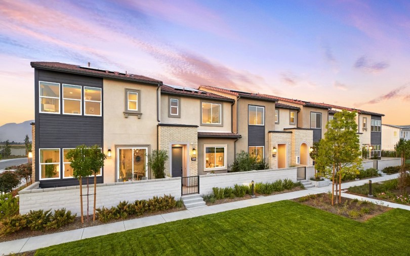 Exterior of the townhomes at Indigo at New Haven in Ontario Ranch, CA