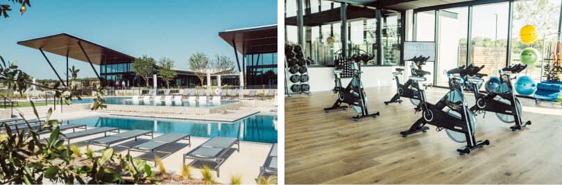 L: Pool; R: Fitness Center | The Union Recreation Center | Easton Park in Southeast Austin, Texas | Brookfield Residential 