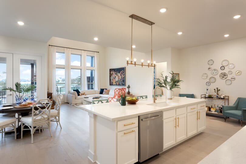 Interior view of the open concept layout of the Claremont at Easton Park in Austin, TX