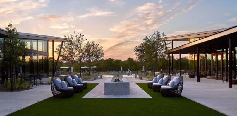 Community firepit at dusk at Easton Park in Austin, TX by Brookfield Residential