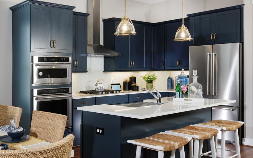Navy blue kitchen in Beaumont at Cadence at Lansdowne in Loudoun County, VA